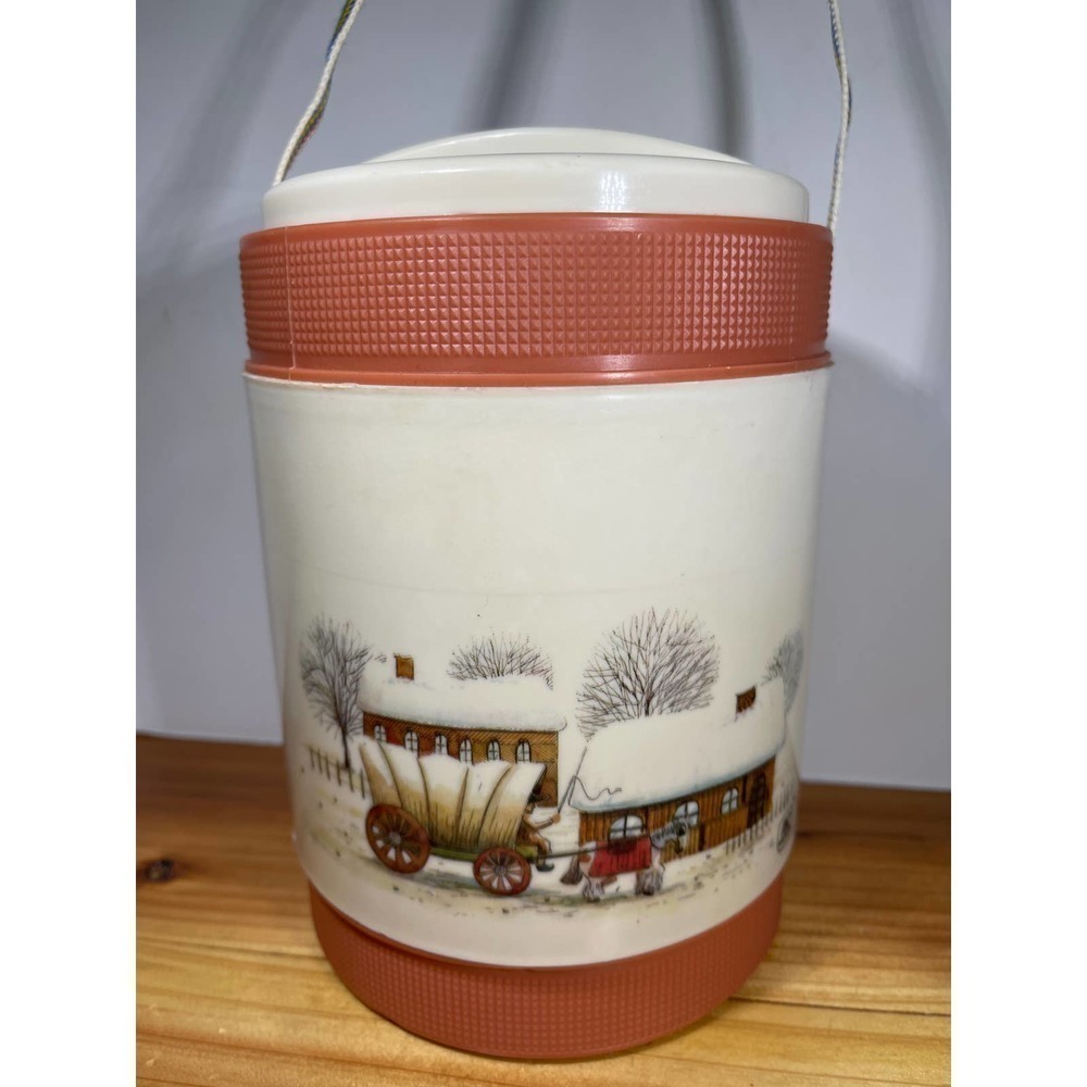 VINTAGE Milton Thermos Canteen W/ Rainbow Shoulder Strap White Horse Carriage 8/